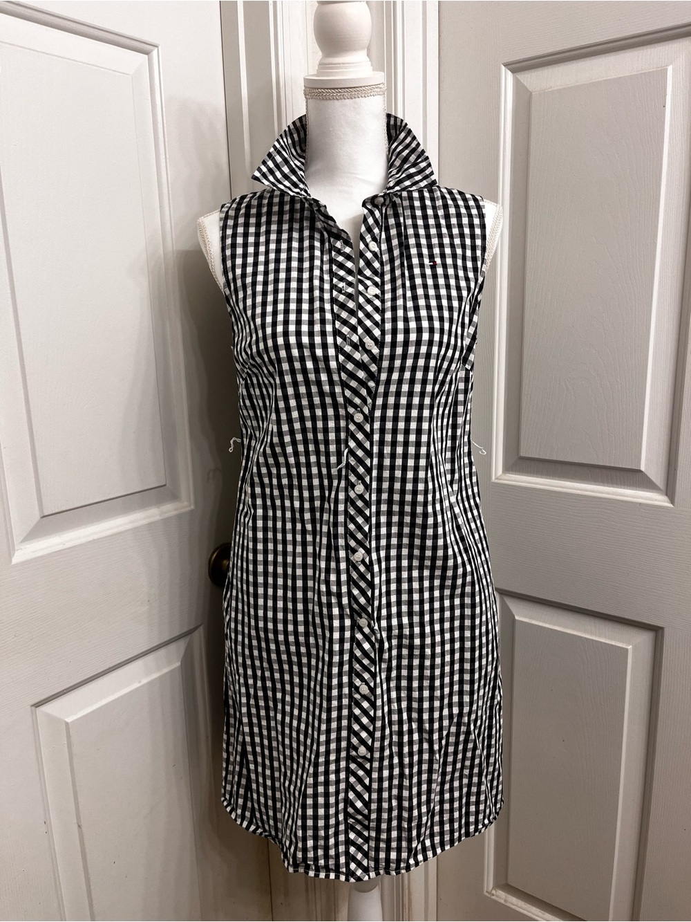 Tommy Hilfiger Black and White Gingham Button-Down Shirt Dress